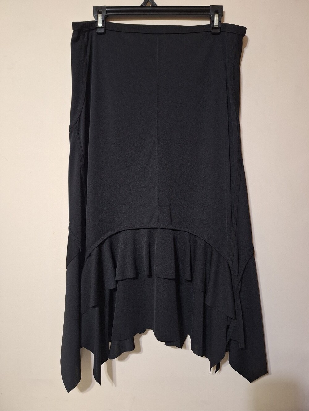 Danier Black Asymmetrical Ruffle Tiered Midi Skirt Whimsigoth Goth Sz Large - Picture 2 of 7